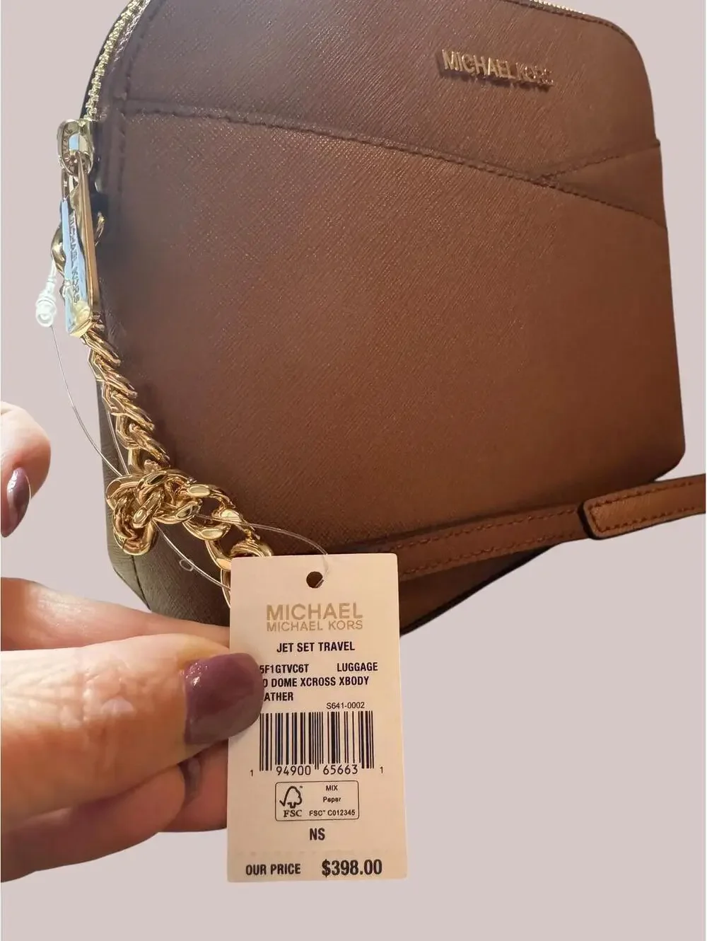 Michael Kors Brown Leather Crossbody with Gold Chain Strap